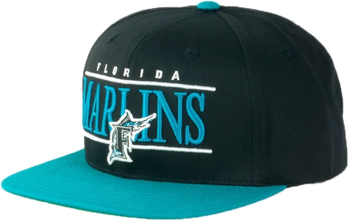 MLB Men's Florida Marlins Nineties Snapback Cap (Black/Teal, Adjustable)