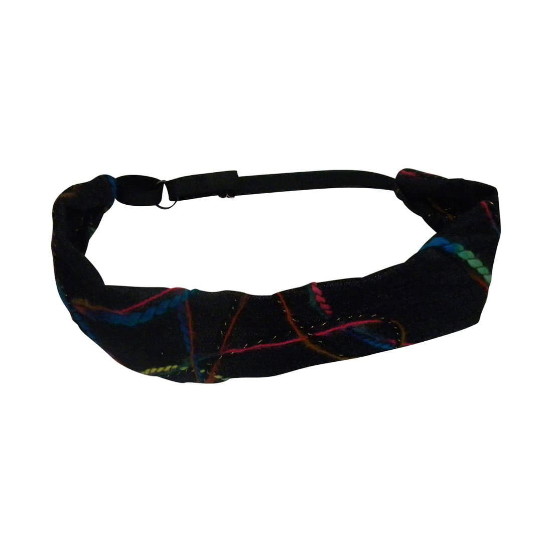 Denim Headwrap with Elastic back with Rainbow Colored Yarn Adjustable (Motique Accessories)
