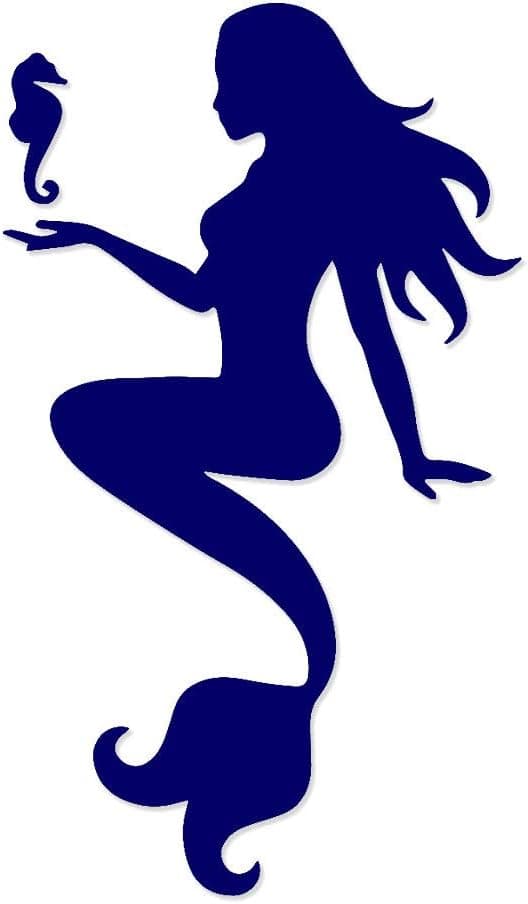 Overly Attached Decals Mermaid with Seahorse Vinyl Decal for Car Truck Glass Window Laptop Electronics - 10" Navy