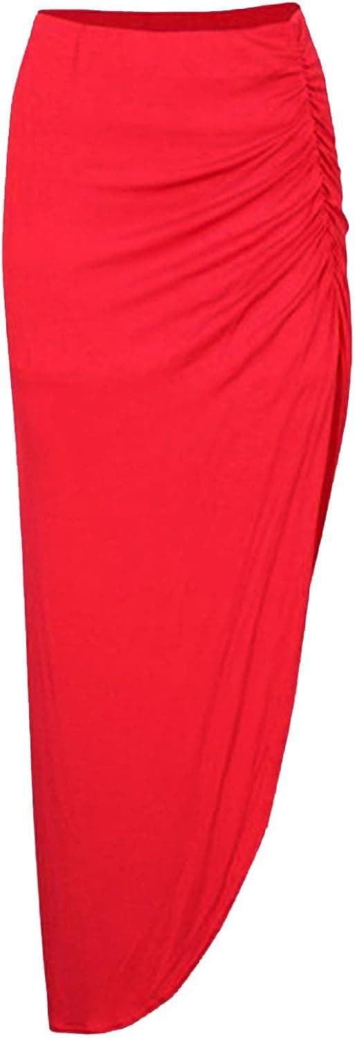Forever Womens Plain Ruched Style Side Split Viscose Jersey Stretchy Maxi Skirt
