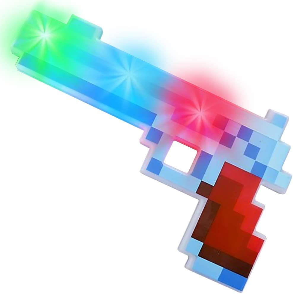 ArtCreativity 10 Inch Light Up Pixel Pistol Toy with Flashing LEDs - Cool Retro Pixelated Plastic Pistol - Video Game Party Supplies - Unique Kids Easter Basket Stuffers Gift - Batteries Included
