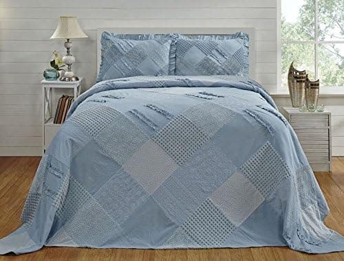 Better Trends / Pan Overseas 102 X 110 Inch Ruffled Chenille Patchwork Bedspread, Queen, Blue