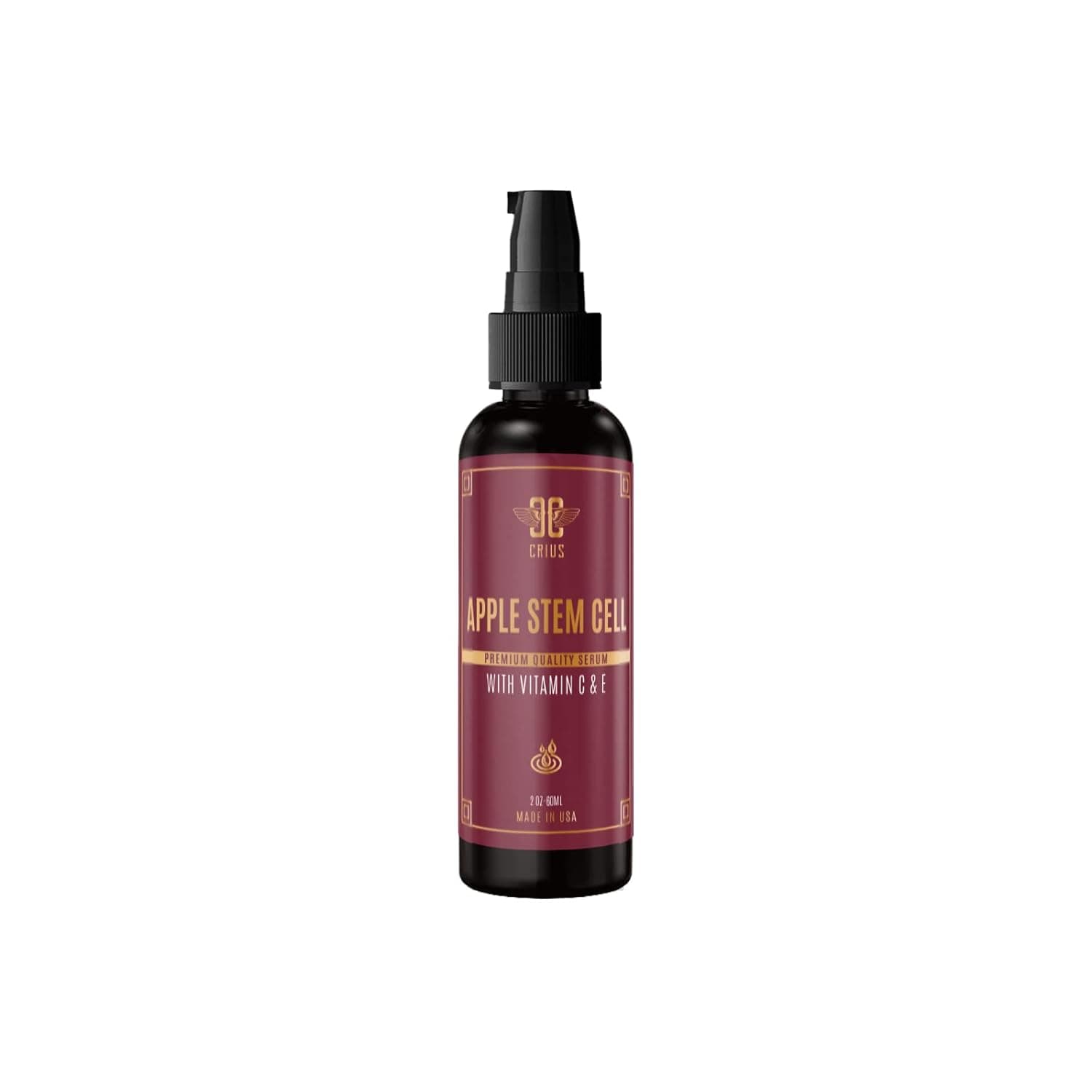 Crius Cosmetics Apple Stem Cell Face Serum with Hyaluronic Acid and Vitamin C, Skin Rejuvenation and Rehydration, 2 Oz.