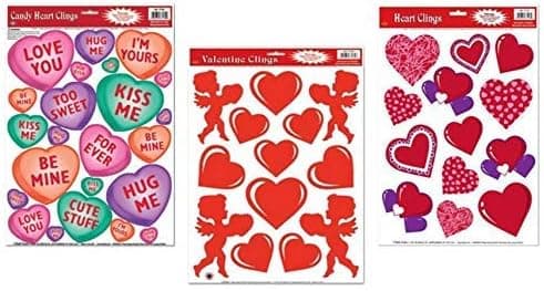 Valentines Day Decorations Window Clings Decals 49 Pieces With Hearts Cupids And Valentine Sayings