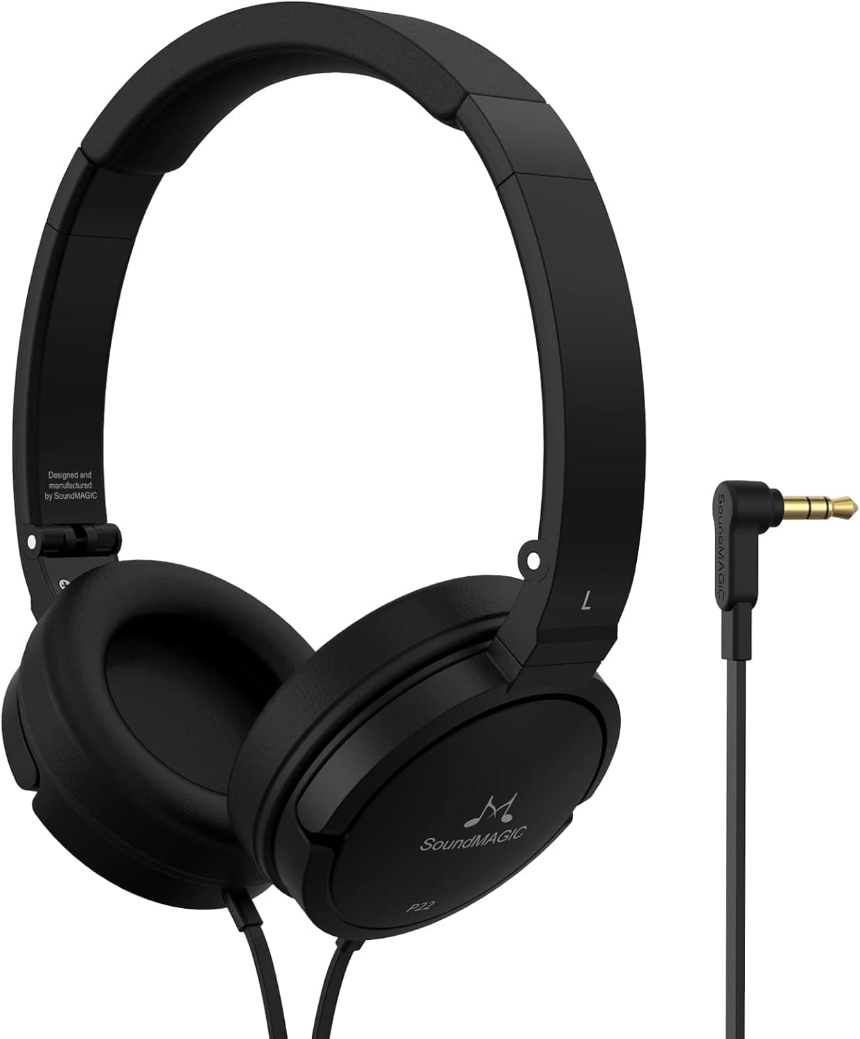 SoundMAGIC P22 Wired On Ear Headphones No Microphone HiFi Stereo Portable Headphone Lightweight and Foldable Comfortable Fit Noise Isolating Black