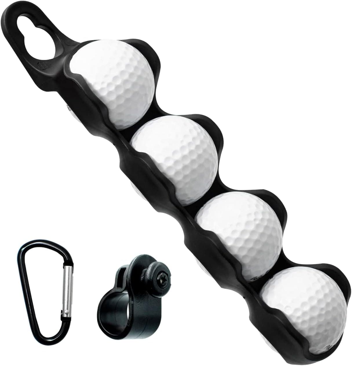 BUKA Golf Ball Holder (Holds 4 Balls) - Includes Carabiner and Clip for Easy Attachment to Bag or Golf cart, Great Gift for Golf Lovers