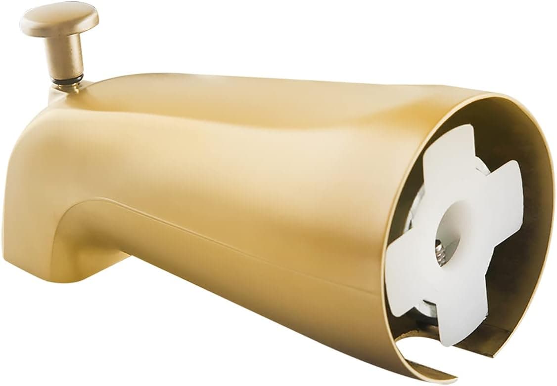 SENTO Slip On Gold Universal Bathroom Tub Spout with Diverter, Durable Heavy Duty Metal Bathtub Faucet with Shower Diverter - 4 Inches 1/2" Copper Pipe, Satin Bras