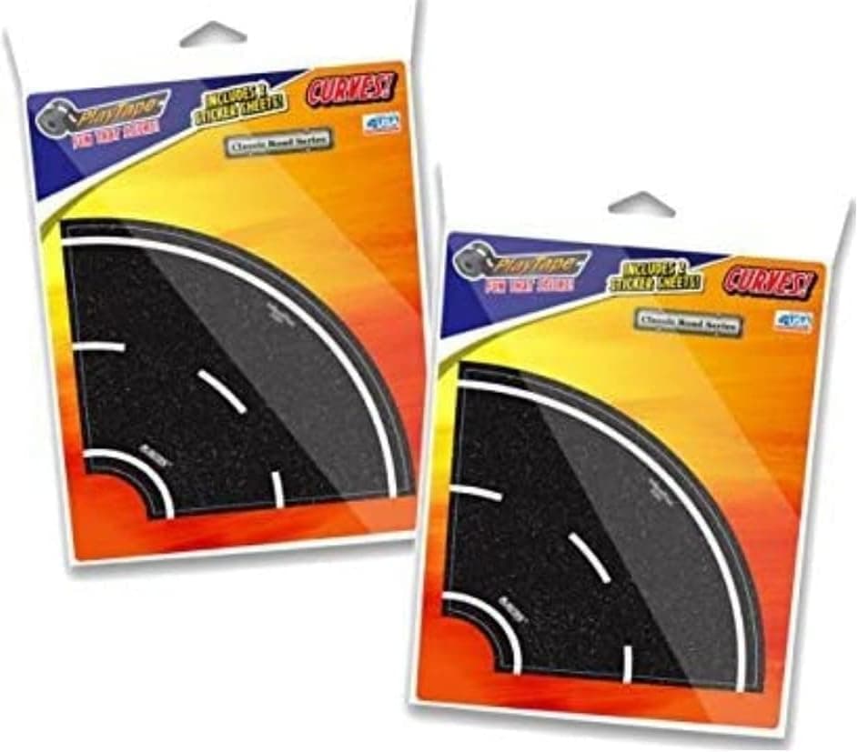PlayTape 12 Curves ― Black 4 Inch Curve Rolls ― Road Tape Toy Car Track for Kids ― Sticker Roll for Cars and Train Sets (12 Curves)