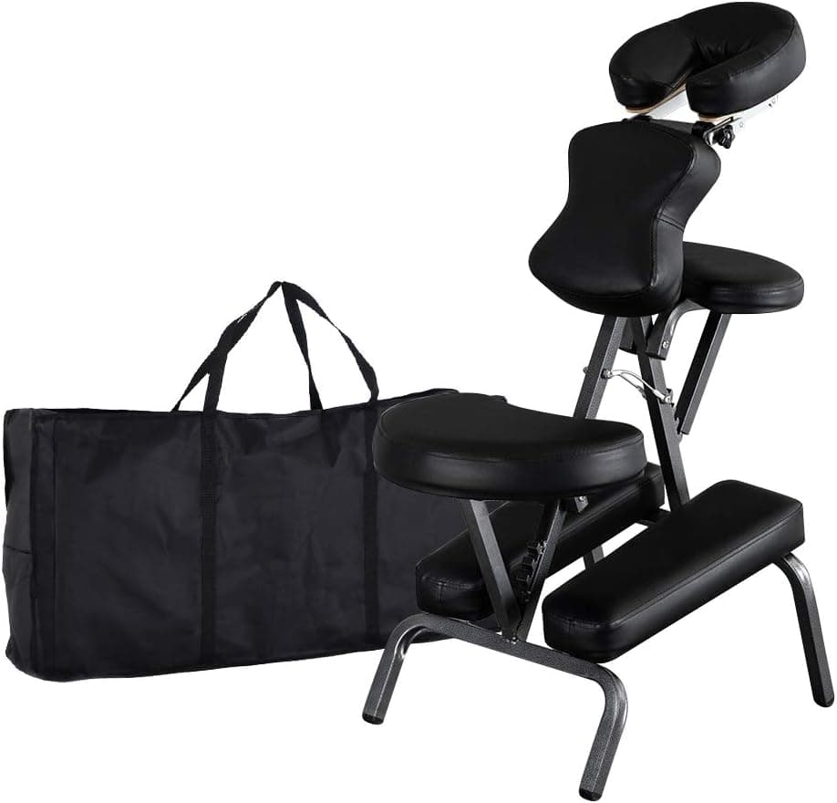 Mefeir Portable Massage Tattoo Chair w/ Carrying Bag, Folding Salon Spa Home Therapy Chair w/ Adjustable Face Cradle, Black