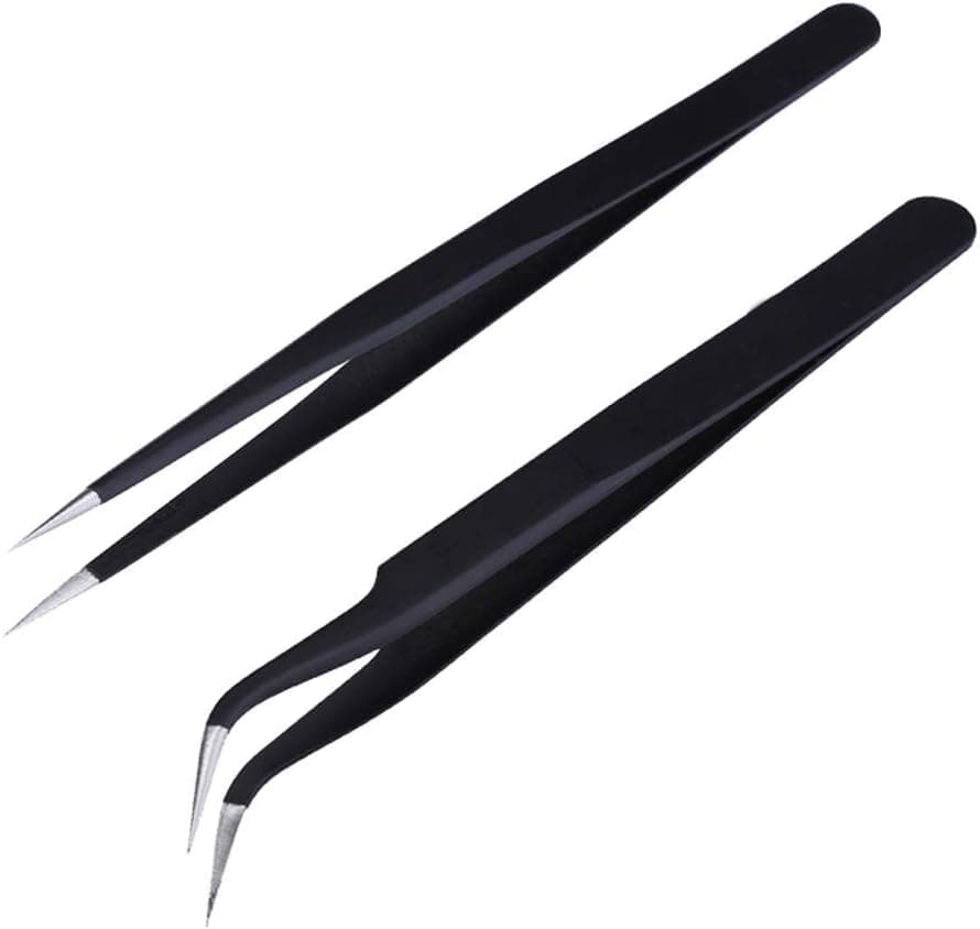 Nail Art Tweezers Nail Rhinestone Picker Tool Nail Sticker Tweezers Decal Decor Picker Eyelash Extension Nail Foil Tweezers Picker Placer 2 Pcs Black Nail Decor Tweezers