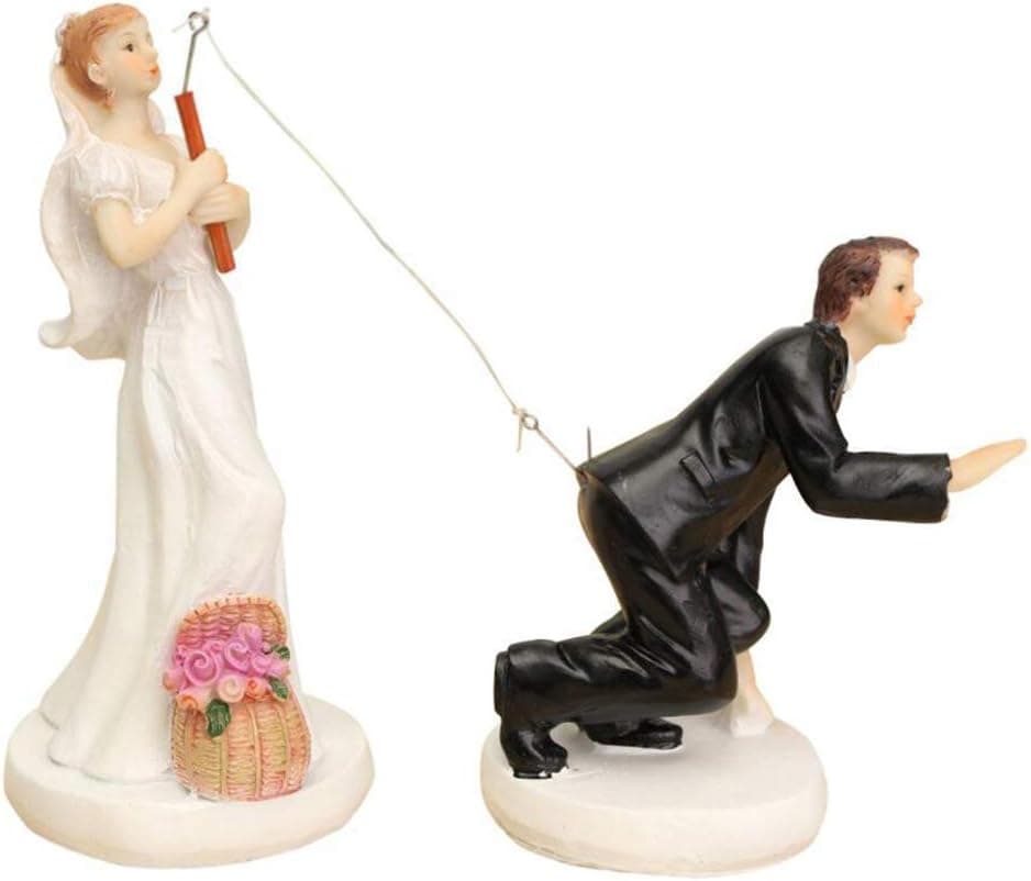 Cake On Fishing Bride Catching Groom Funny Wedding Cake Topper Decor- Bride And Groom Set