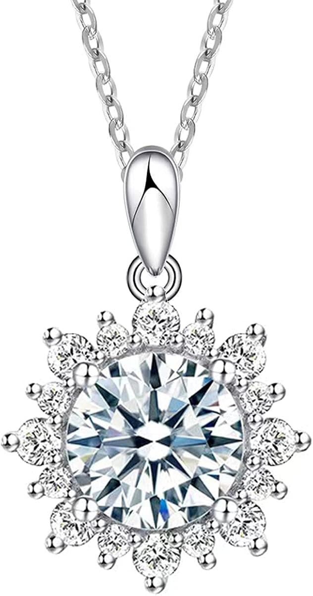 SecreTalk 2CT Moissanite Pendant Necklace 18K White Gold Plated Silver D Color Ideal Cut Diamond Necklace for Women with Certificate of Authenticity