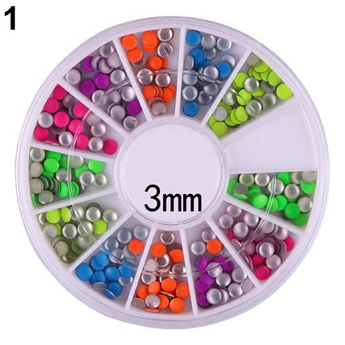 xxiaoTHAWxe Nail Art Rivets, 6 Colors 2mm 3mm Neon Round Metal Rivets DIY Nail Art Decoration Studs Wheel 3mm