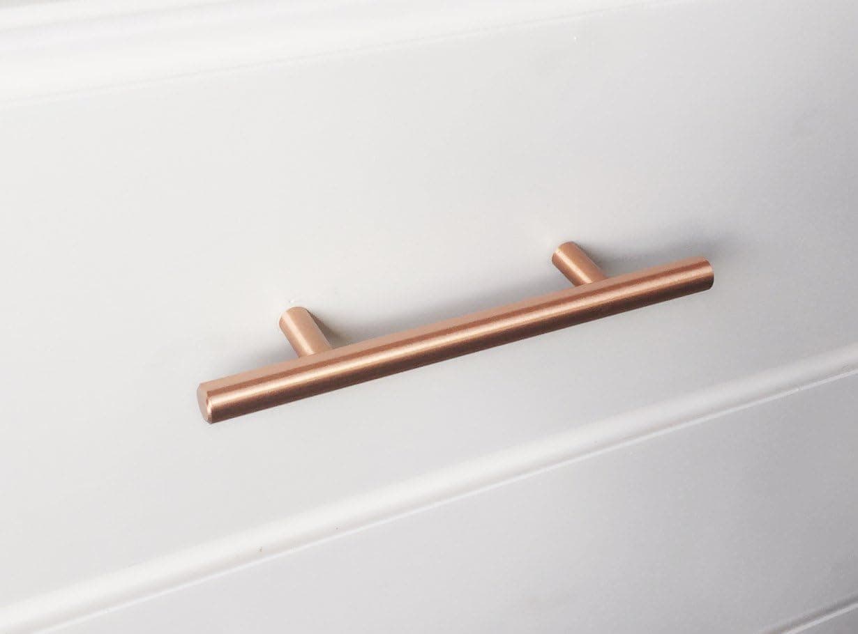Copper Drawer Pull 3"- Satin Copper Modern Furniture Drawer Handle Pulls Kitchen Cupboard T Bar Pull Handles - (3" Center to Center)