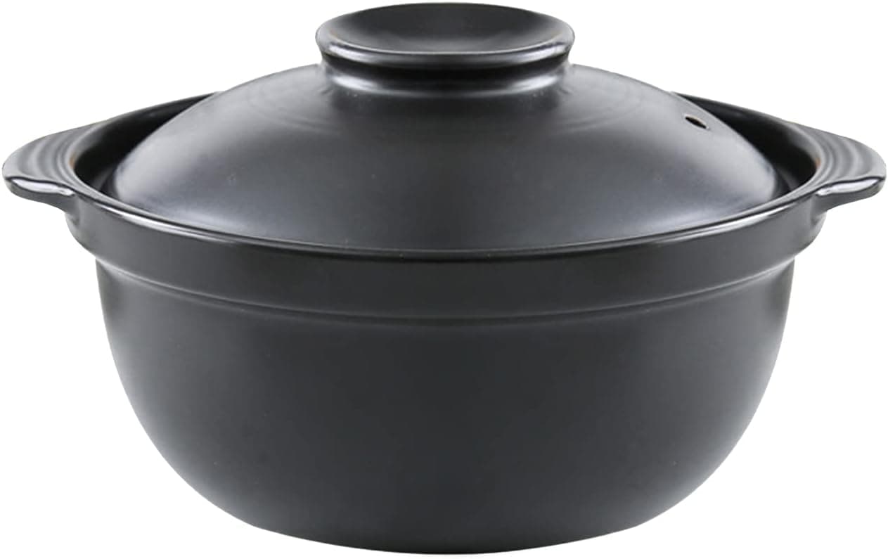 Premium Ceramic Black Casserole Clay Pot with Lid,For Cooking Hot Pot Dolsot Bibimbap and Soup