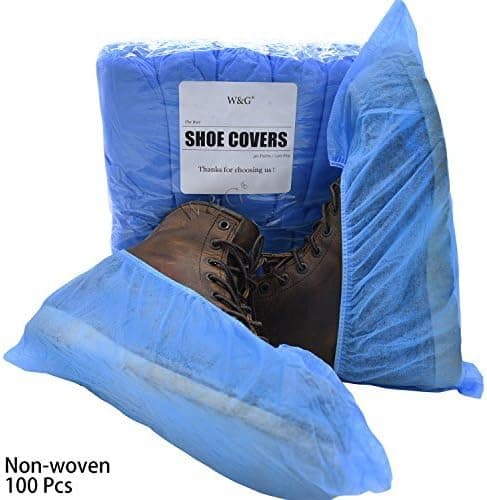 W&G Disposable Boot & Shoe Covers, non slip with Tread Pattern 100 Piece, Non-Woven Blue
