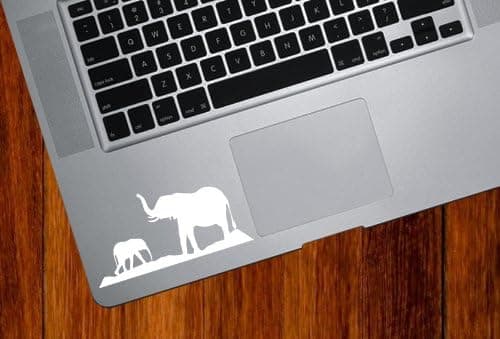 Elephant Mom and Baby - Design 2 - Trackpad/Keyboard - Vinyl Decal (White)