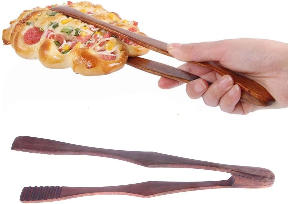 TXIN 2 Pieces Toaster Tongs Wooden Toast Tongs Wood Bread tongs, 10.43 inch Pastry Serving Tongs Multipurpose Eco-Friendly Food Tongs for Pancakes/Bacon/Muffins/Cooked food/Fried Food