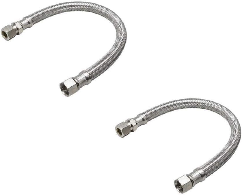 EZ-Fluid 12-Inches x 3/8-Inch Male Compression x 3/8-Inch Female Compression Stainless Steel Braided Faucet Connector,Faucet Extension Supply Hose Connector Lines (2 Packs)
