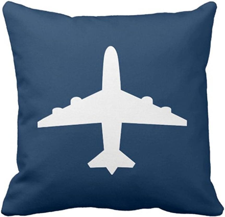 SPXUBZ Custom Airplane Nursery Blue and White Pillow Cover Decorative Home Decor Nice Gift Square Indoor/Outdoor Pillowcase Size: 16x16 Inch(Two Sides)