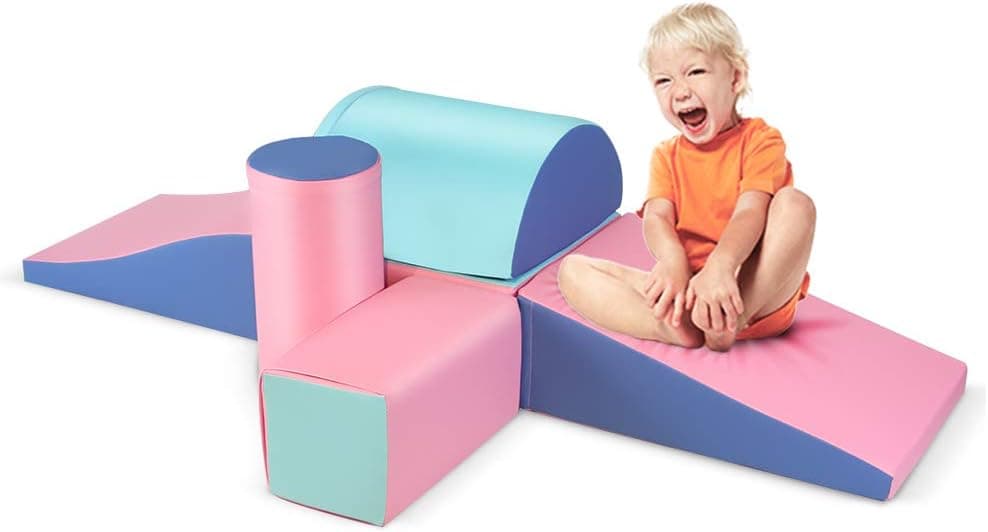 MBQMBSS Climbing Toys for Toddlers 6-Piece Set Climb and Crawl Activity Play Set Colorful Baby Climbing Toys Indoor Foam Pink and Blue