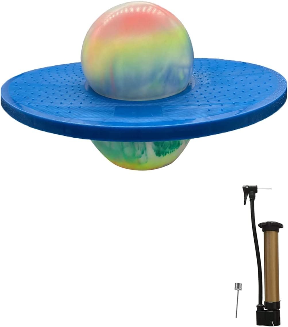 FURTHERNEXT Pogo Ball for Kids Adults Up to 160 lb, a Bounce Board with an air Pump and a Sturdy Deck, Suitable for Children Over 6 Years Old or Adults to Exercise. Good Gift for Kids (Multi-Blue)