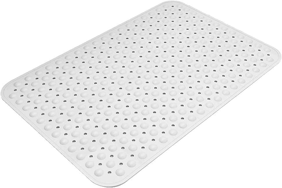 FALEJU Large 35 x 23 Inch Bath Tub Shower Mat with Suction Cups, Pool Anti-Slip Thickened Mat Large Bathroom with Drain Holes Shower Floor Mat Home Mat, White