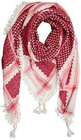 AUTHENTIC 100% Cotton Fashion Dessert Arab Middle Eastern Keffiyeh Tactical Military Hatta Shemagh scarf (Red White)