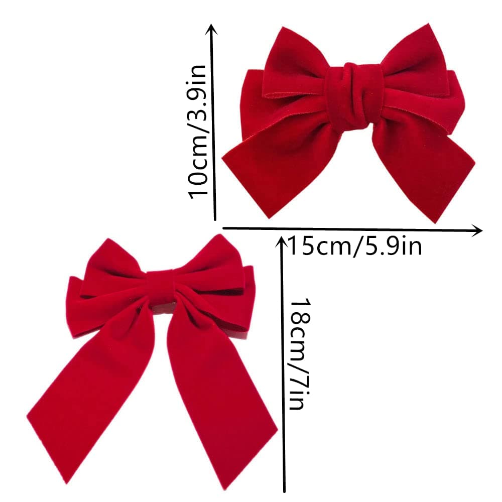 2 Pcs Large Hair Bow Clips-Red Velvet Hair Bows for Women Girls,Alligator Clip Barrettes Silky Clip for Christmas Winter Holiday New Year Valentines Day Cute Headdress Hair Band Hair Styling Accessories