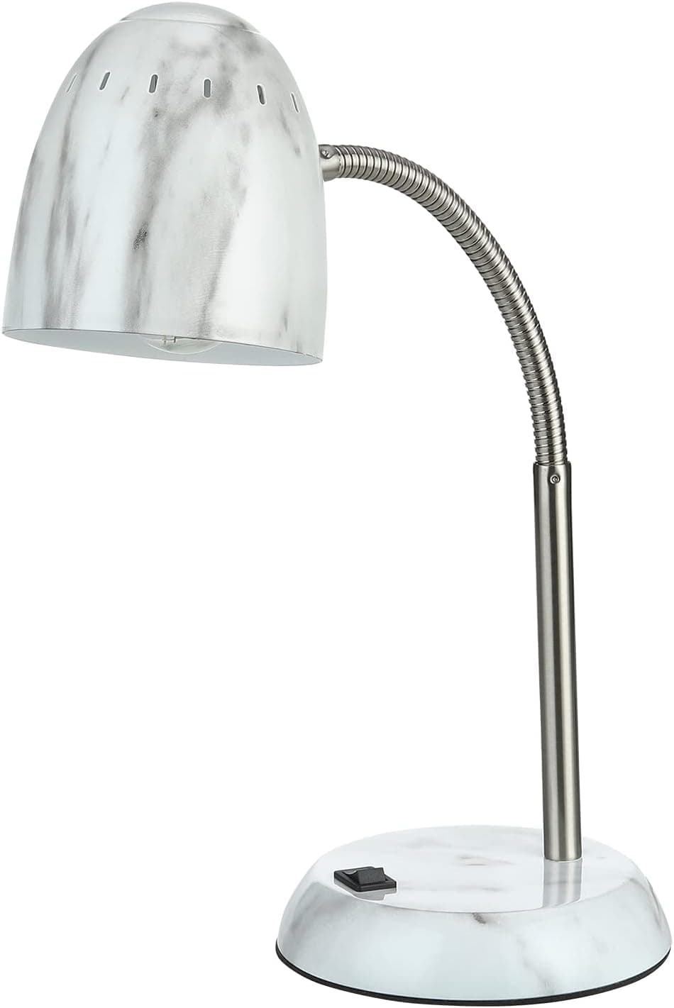 Eye-Caring Marble Table Lamp of Simple Designs Home E26Led Screw Basic Metal Desk Lamp with Flexible Gooseneck Hose Neck Study Lamp for Bedroom Office Living Room Convenient On/Off Switch