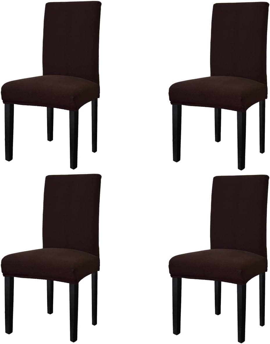 Easy-Going Stretch Dining Room Chair Slipcovers Persons Chair Protector Removable Washable Short Soft Home Décor (M4 Pieces, Waffle Pique, Chocolate)