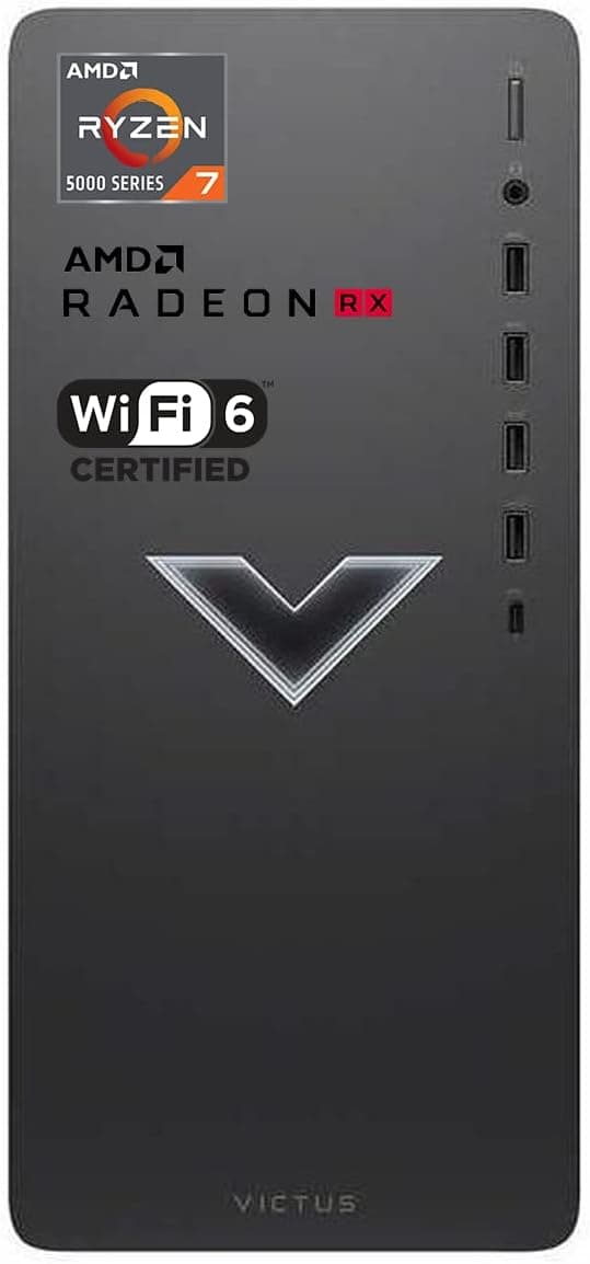 HP Victus 15L Gaming Desktop, AMD Ryzen 7 5700G Processor, AMD Radeon RX 6600XT, 32GB RAM, 1TB PCIe SSD + 2TB HDD, HDMI, DP, RJ45, Wi-Fi 6, Wired KB & Mouse, Windows 11 Home, Black