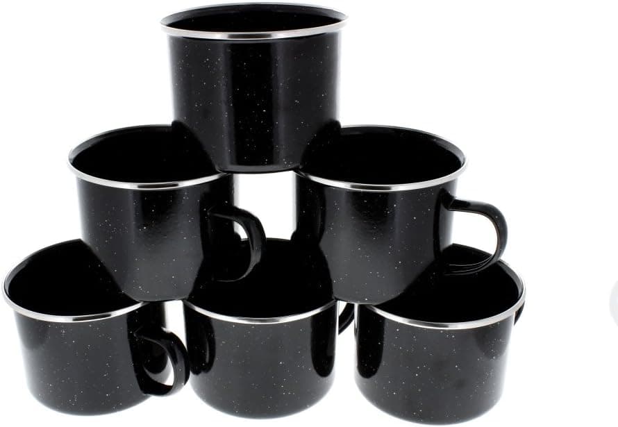 Direct 2 Boater 16 oz Durable Metal Camping Mug with Black Speckled Enamel Finish - 6 Pack