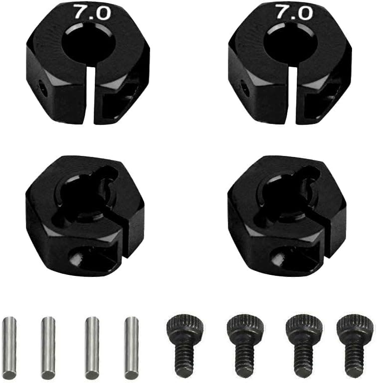 4PCS ShareGoo 12mm 7.0 Wheel Hex Drive Hub Adapter with Pins Screws Compatible with HSP HPI Redcat Tamiya Traxxas RC4WD D90 1/10 RC Car,Black