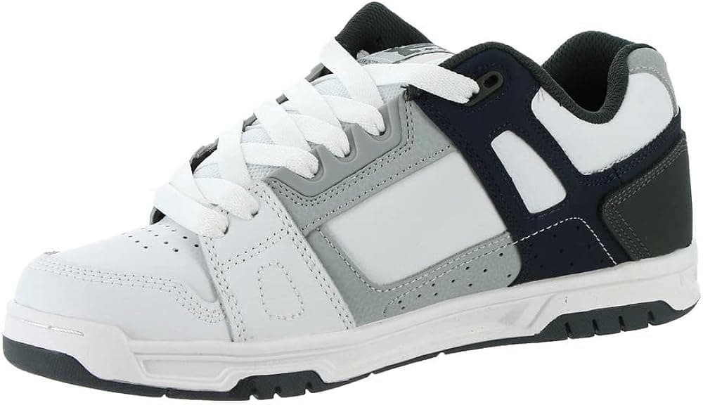 DC Men's Stag Low Top Skate Shoe, White/Grey/Blue, 13
