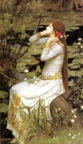 Ophelia 1894 Flowers Lake Hair by John William Waterhouse 17" X 30" Image Size Vintage Poster Repro