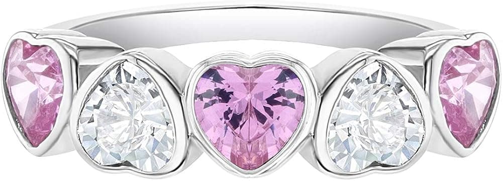 925 Sterling Silver Pink & Clear Hearts Cubic Zirconia Ring for Young Girls & Preteens - Cute Heart CZ Ring Band for Children's Daily Accessory - Fashionable Jewelries for Toddlers or Little Girls