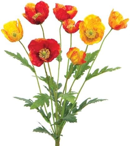 CC Home Furnishings Club Pack of 12 Decorative Artificial Red and Yellow Poppy Silk Flower Sprays