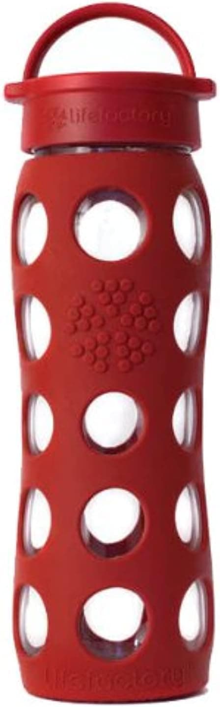 Lifefactory Unisex Glass Bottle with Classic Cap 22 oz. Red Water Bottle 22 oz