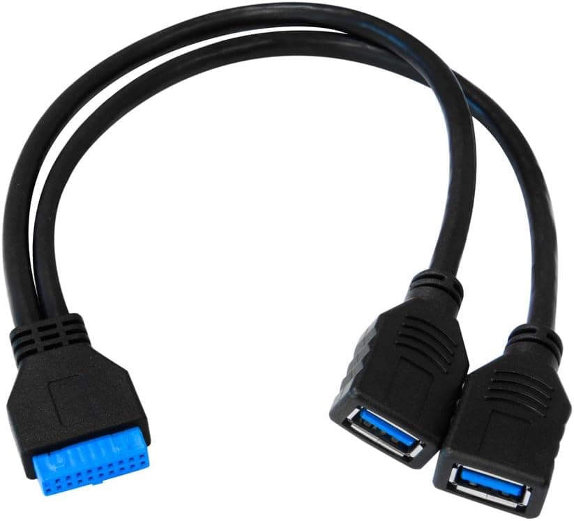 Kingwin 2 Port USB 3.0 Splitter Adapter USB Type A Female to 20 Pin Motherboard Header Extension Cable. Add Extra USB 3.0 Ports to Any PC with This Adapter Cable, Backward Compatible with USB 2.0/1.0