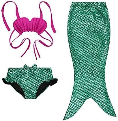 BOSSJOY 3pcs Little Girls Mermaid Costume Swimsuit Swimwear Bathing Outfit