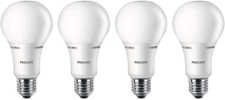 Philips LED High Lumen 3-Way Frosted A21 Bulb, Non-Dimmable, EyeComfort Technology, 2150 Lumen, 50W/100W/150W, E26 Base, 4-Pack