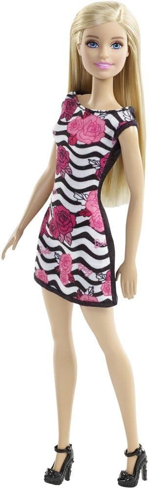 Barbie Pink-Tastic Doll, Rose Art On Black & White Stripes Dress