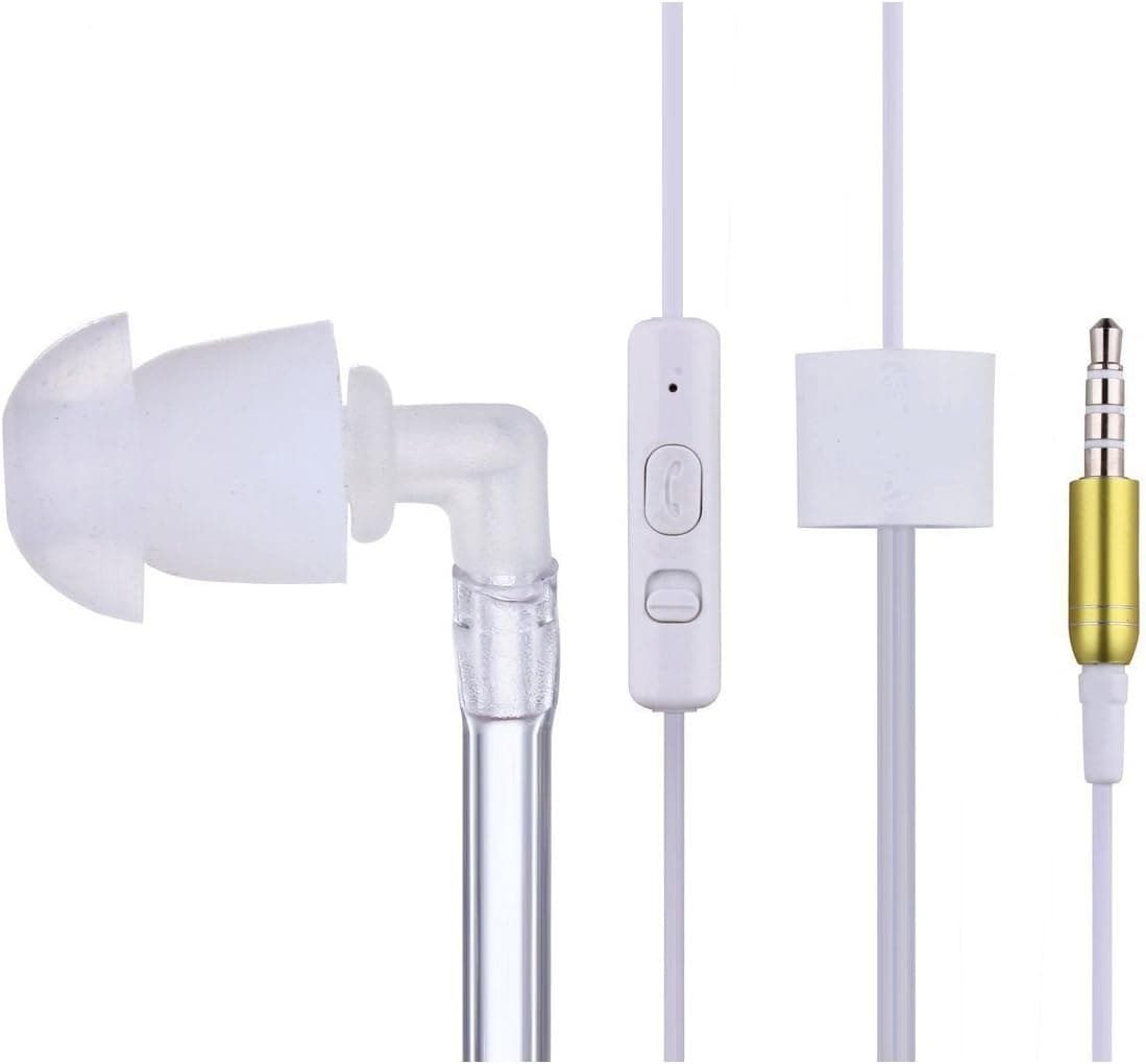 Pinyuan Acoustic Hollow Air Tube 3.5mm Anti-radiation Earphone With Mic and On Off Answer Switch Compatible with iPhone 4 4S, iPhone 5 5S 5C, Samsung Galaxy S3 S4, Samsung Galaxy Note 2 Note 3 Gold