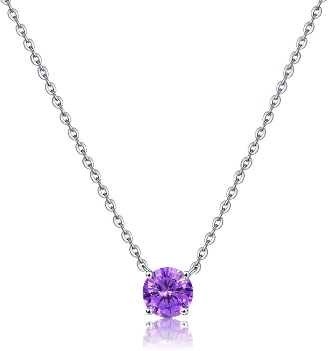 Bella.Vida Sterling Silver Necklace Womens Birthstone Pendant Necklace w/ 8mm Swarovski Elements Crystal Length:16" + 2" Extender
