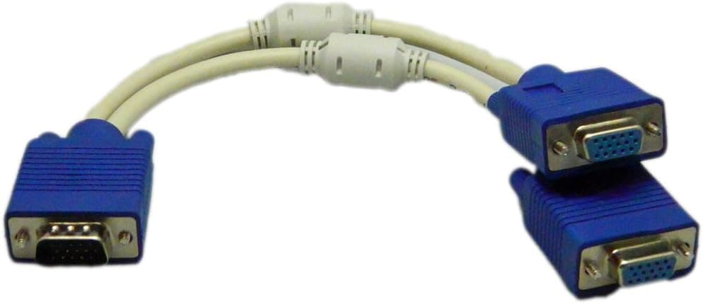 RAYSUN 25cm VGA Male to 2 VGA Female Cable Video Splitter adapter for splitter 1 source to 2 displays