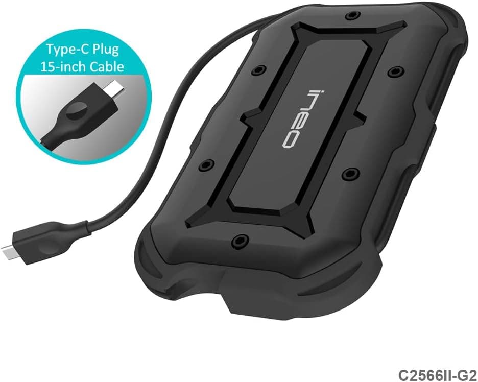Rugged USB 3.1 Gen2 SATA 2.5'' Hard Drive Enclosure - ElecGear 10Gbps SuperSpeed+ External Adapter, Protective IPX6 Waterproof, Shock-resistant Military Standard HDD SSD Caddy Case, USB C Plug