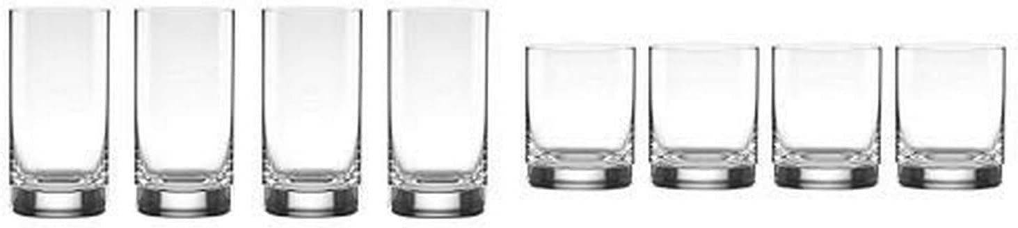 Lenox Tuscany Classics Cylinder Highball, Clear - 852914 and Tuscany Classics Cylinder Double Old Fashioned Glass, Clear 13 oz Set of 4-852913