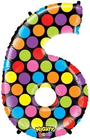 Burton & Burton Number Six Mighty Bright Polka Dot Megaloon 40" Mylar Foil Balloon