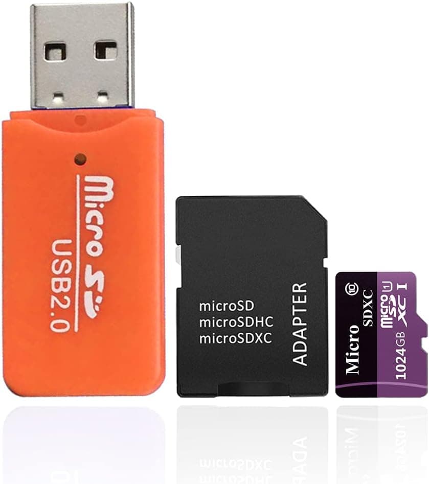 Mini Card Reader USB 2.0 TF Micro Security Digital Memory Card Reader with a 1024GB Micro SD Card and a Free Adapter (Orange)